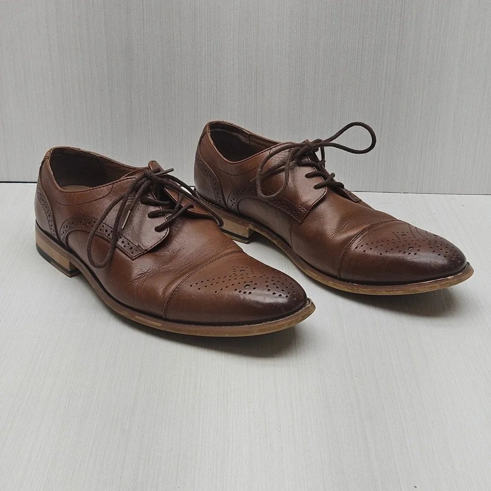 Stacy Adams Mens Brown Leather Cap Toe Brogue Oxford Shoes 20184-221 8.5M